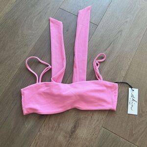 (NWT) Skin By Same Women's Pink Tie Back Square Neck Bikini Top Size Small